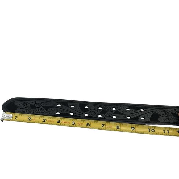 BISON DENIM Belt Dual-Prong Rugged Buckle Black/Brown Leather Sz 34–36 - Picture 7 of 9